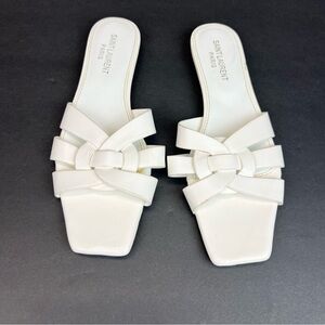Saint Laurent Tribute White Leather Mules Slip On Heels Sandals US 11.5 EU  42